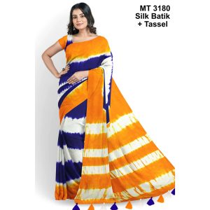 Silk Batik Saree with Tassle & Attached Blouse Piece (MT-3180)