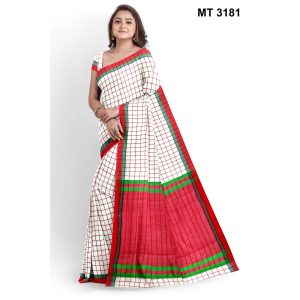 সফট হাফ সিল্ক চেক টাঙ্গাইল তাঁতের শাড়ী ব্লাউজ পিছ সহ (MT-3181)