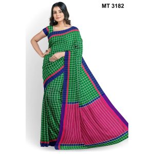 সফট হাফ সিল্ক চেক টাঙ্গাইল তাঁতের শাড়ী ব্লাউজ পিছ সহ (MT-3182)