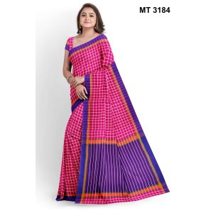 সফট হাফ সিল্ক চেক টাঙ্গাইল তাঁতের শাড়ী ব্লাউজ পিছ সহ (MT-3184)