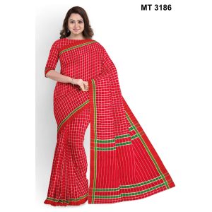 সফট হাফ সিল্ক চেক টাঙ্গাইল তাঁতের শাড়ী ব্লাউজ পিছ সহ (MT-3186)