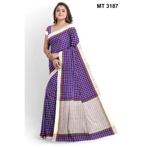 সফট হাফ সিল্ক চেক টাঙ্গাইল তাঁতের শাড়ী ব্লাউজ পিছ সহ (MT-3187)