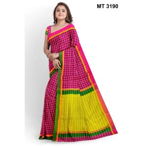 সফট হাফ সিল্ক চেক টাঙ্গাইল তাঁতের শাড়ী ব্লাউজ পিছ সহ (MT-3190)