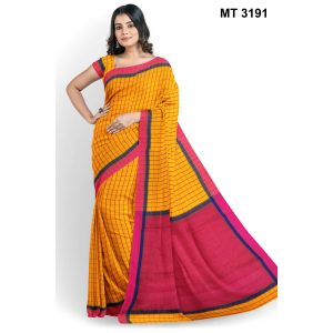 সফট হাফ সিল্ক চেক টাঙ্গাইল তাঁতের শাড়ী ব্লাউজ পিছ সহ (MT-3191)