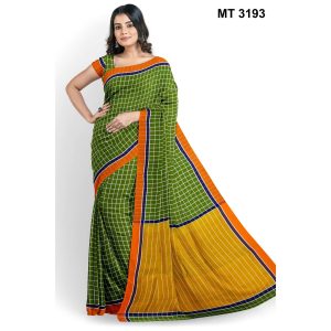 সফট হাফ সিল্ক চেক টাঙ্গাইল তাঁতের শাড়ী ব্লাউজ পিছ সহ (MT-3193)