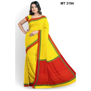 সফট হাফ সিল্ক চেক টাঙ্গাইল তাঁতের শাড়ী ব্লাউজ পিছ সহ (MT-3194)