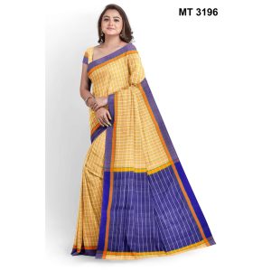 সফট হাফ সিল্ক চেক টাঙ্গাইল তাঁতের শাড়ী ব্লাউজ পিছ সহ (MT-3196)