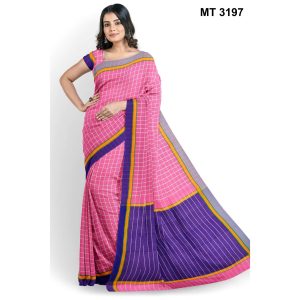 সফট হাফ সিল্ক চেক টাঙ্গাইল তাঁতের শাড়ী ব্লাউজ পিছ সহ (MT-3197)