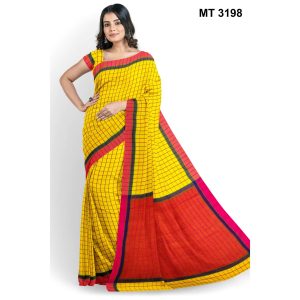 সফট হাফ সিল্ক চেক টাঙ্গাইল তাঁতের শাড়ী ব্লাউজ পিছ সহ (MT-3198)