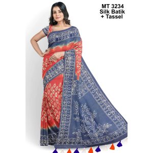 Silk Batik Saree with Tassle & Attached Blouse Piece (MT-3234)