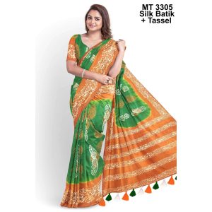 Silk Batik Saree with Tassle & Attached Blouse Piece (MT-3305)