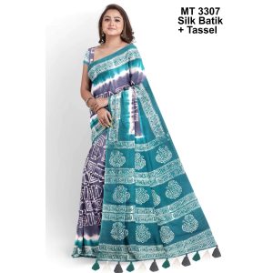 Silk Batik Saree with Tassle & Attached Blouse Piece (MT-3307)