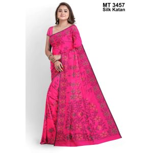 টাঙ্গাইল সিল্ক কাতান শাড়ী রানিং ব্লাউজ পিছ সহ (MT-3457)