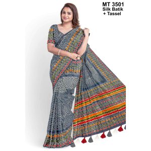 Silk Batik Saree with Tassle & Attached Blouse Piece (MT-3501)