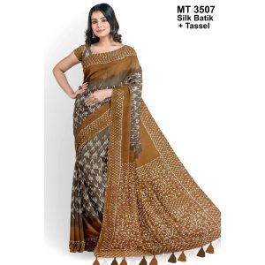 Silk Batik Saree with Tassle & Attached Blouse Piece (MT-3507)