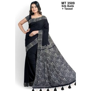 Silk Batik Saree with Tassle & Attached Blouse Piece (MT-3509)