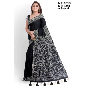 Silk Batik Saree with Tassle & Attached Blouse Piece (MT-3510)