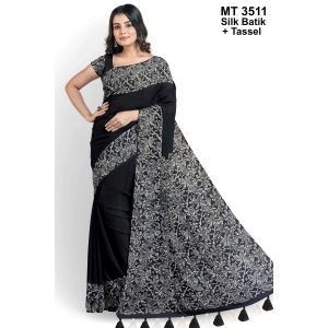 Silk Batik Saree with Tassle & Attached Blouse Piece (MT-3511)