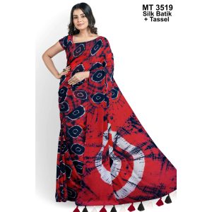 Silk Batik Saree with Tassle & Attached Blouse Piece (MT-3519)