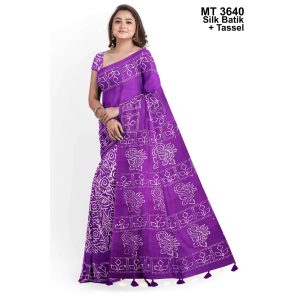 Silk Batik Saree with Tassle & Attached Blouse Piece (MT-3540)