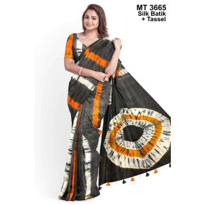 Silk Batik Saree with Tassle & Attached Blouse Piece (MT-3665)