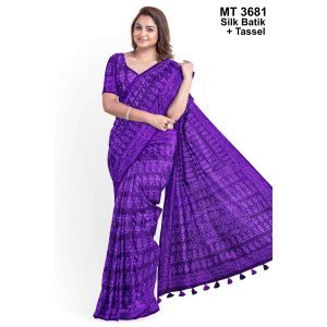 Silk Batik Saree with Tassle & Attached Blouse Piece (MT-3681)