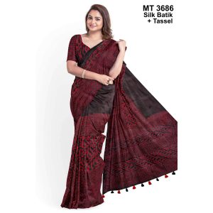 Silk Batik Saree with Tassle & Attached Blouse Piece (MT-3686)