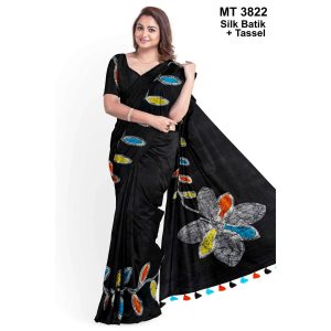 Silk Batik Saree with Tassle & Attached Blouse Piece (MT-3822)