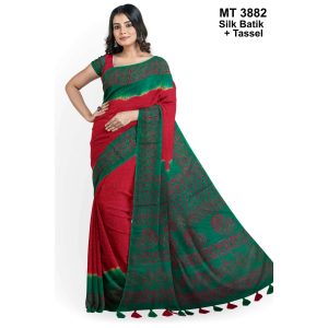 Silk Batik Saree with Tassle & Attached Blouse Piece (MT-3882)