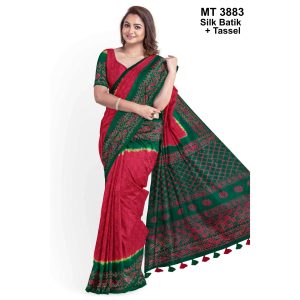 Silk Batik Saree with Tassle & Attached Blouse Piece (MT-3883)