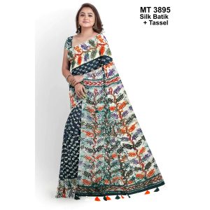 Silk Batik Saree with Tassle & Attached Blouse Piece (MT-3895)