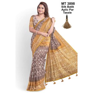 Silk Batik Saree with Tassle & Attached Blouse Piece (MT-3898)