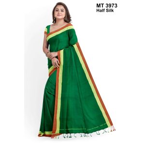 টাঙ্গাইল তাঁতের হাফসিল্ক জড়ি পাড় শাড়ী ব্লাউজ পিছ সহ (MT-3973)