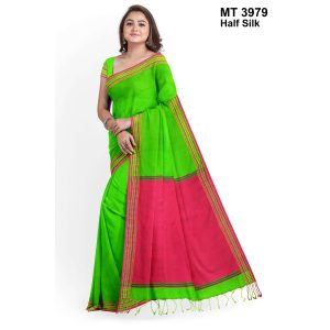 টাঙ্গাইল তাঁতের হাফসিল্ক চোখ পাড় শাড়ী ব্লাউজ পিছ সহ (MT-3974-79)