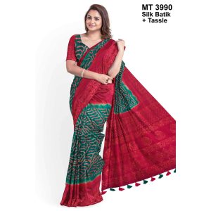 Silk Batik Saree with Tassle & Attached Blouse Piece (MT-3990)
