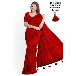 Silk Batik Saree with Tassle & Attached Blouse Piece (MT-3993)