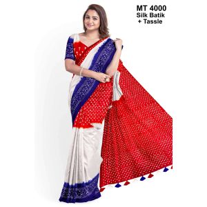 Silk Batik Saree with Tassle & Attached Blouse Piece (MT-4000)