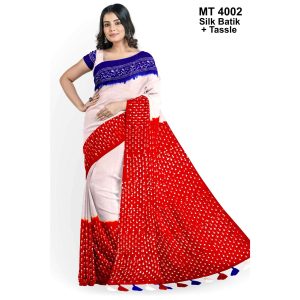 Silk Batik Saree with Tassle & Attached Blouse Piece (MT-4002)