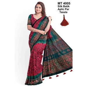 Silk Batik Saree with Tassle & Attached Blouse Piece (MT-4005)
