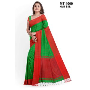 টাঙ্গাইল তাঁতের হাফসিল্ক গ্রামীন চেক শাড়ী ব্লাউজ পিছ সহ (MT-4009)