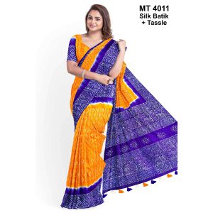 Silk Batik Saree with Tassle & Attached Blouse Piece (MT-4011)