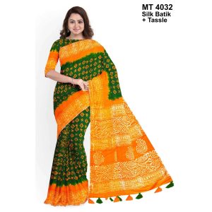 Silk Batik Saree with Tassle & Attached Blouse Piece (MT-4032)