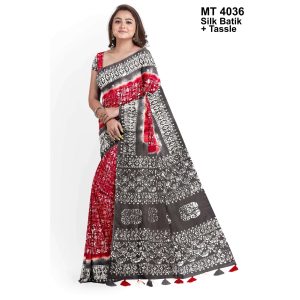 Silk Batik Saree with Tassle & Attached Blouse Piece (MT-4036)