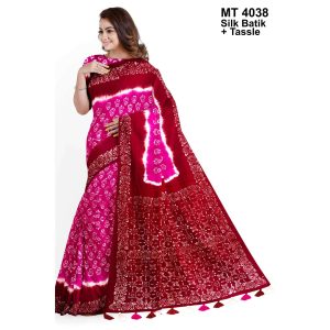 Silk Batik Saree with Tassle & Attached Blouse Piece (MT-4038)