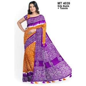 Silk Batik Saree with Tassle & Attached Blouse Piece (MT-4039)