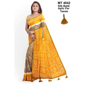 Silk Batik Saree with Tassle & Attached Blouse Piece (MT-4042)