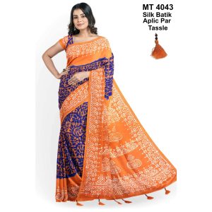 Silk Batik Saree with Tassle & Attached Blouse Piece (MT-4043)