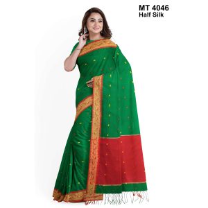 টাঙ্গাইল তাঁতের হাফসিল্ক বুটি শাড়ী ব্লাউজ পিছ সহ (MT-4046)