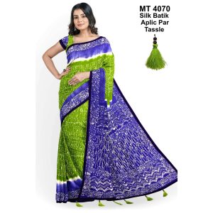 Silk Batik Saree with Tassle & Attached Blouse Piece (MT-4070)