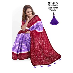 Silk Batik Saree with Tassle & Attached Blouse Piece (MT-4072)